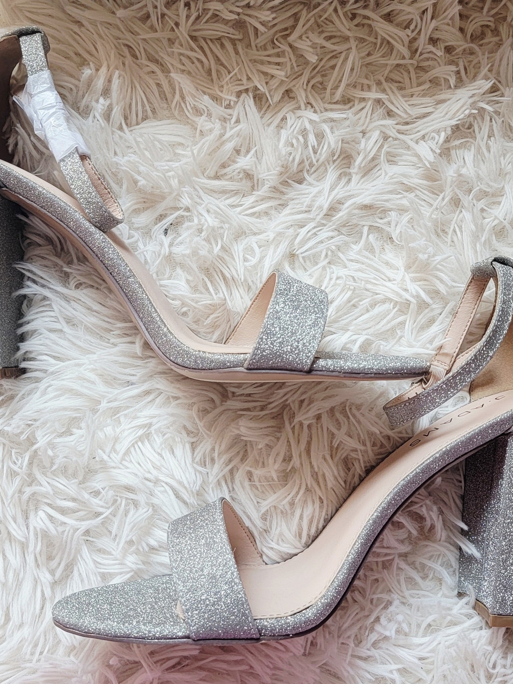 NWB J.Adams Silver Glitter Block Heel Sandals Sz 10